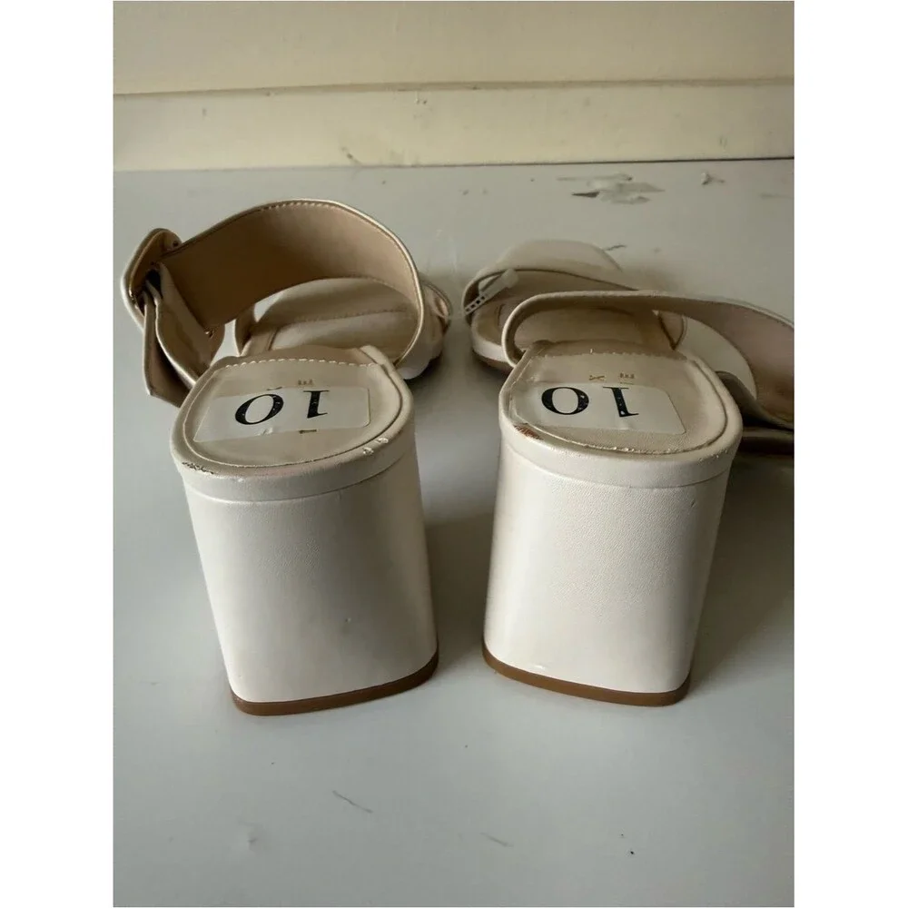 Alex Marie Ivory Leather Strappy Block Heel Sandals Ankle Strap Buckle  size 10